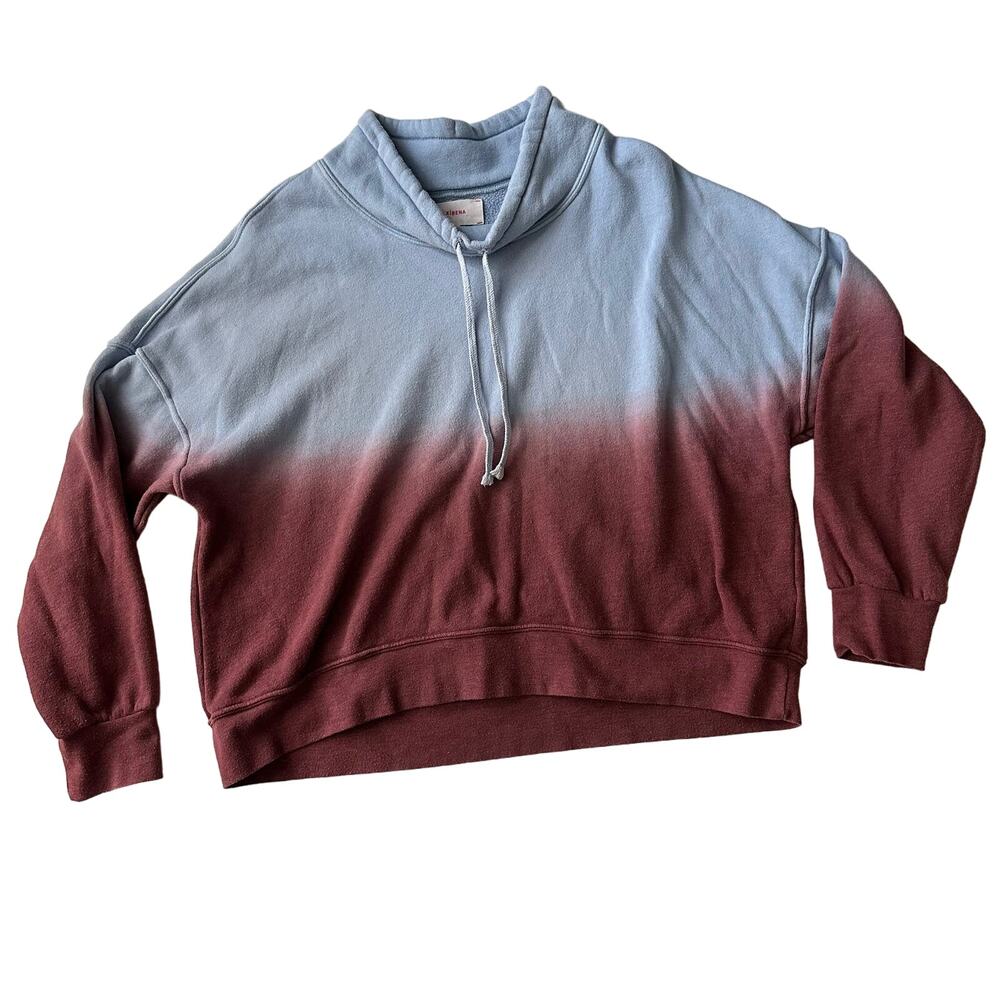 Xirena Chase Cotton Blend Dip Dye Funnel Neck Drawstring Blue Plum Sweat Shirt M